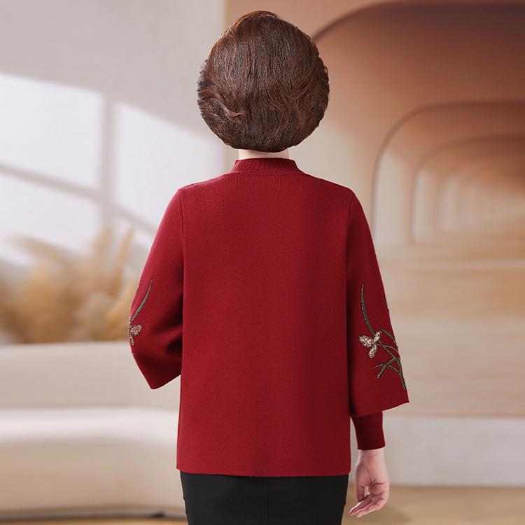 2026 Autumn New Style: Mom's Middle-Aged Women's Sweater Cardigan & Knit Top Two-Piece Set for Spring and Autumn