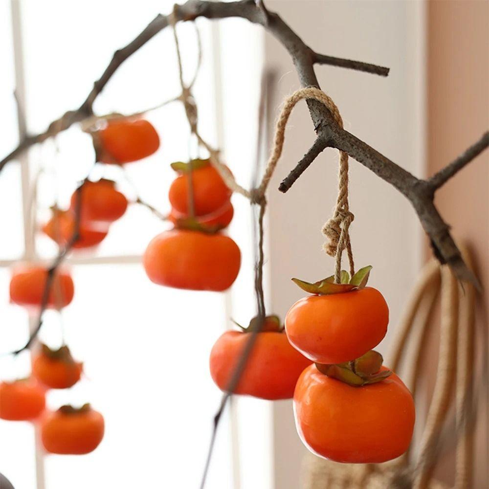 Simulation Persimmon Fruit Wall Hanging Artificial Persimmon with Frost Fruit Branch Ceiling Decoration