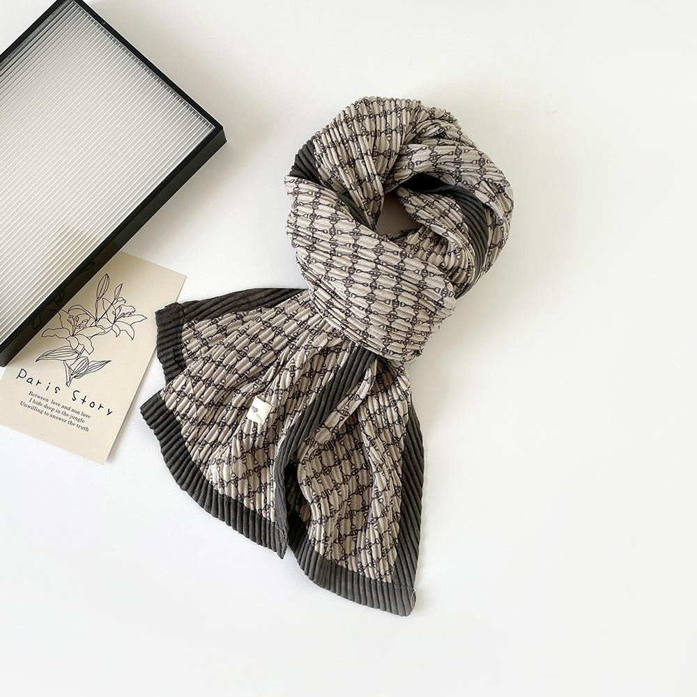 New fashion imitation cotton and linen pleated scarf women's printing double-layer cotton and linen decorative scarf shawl