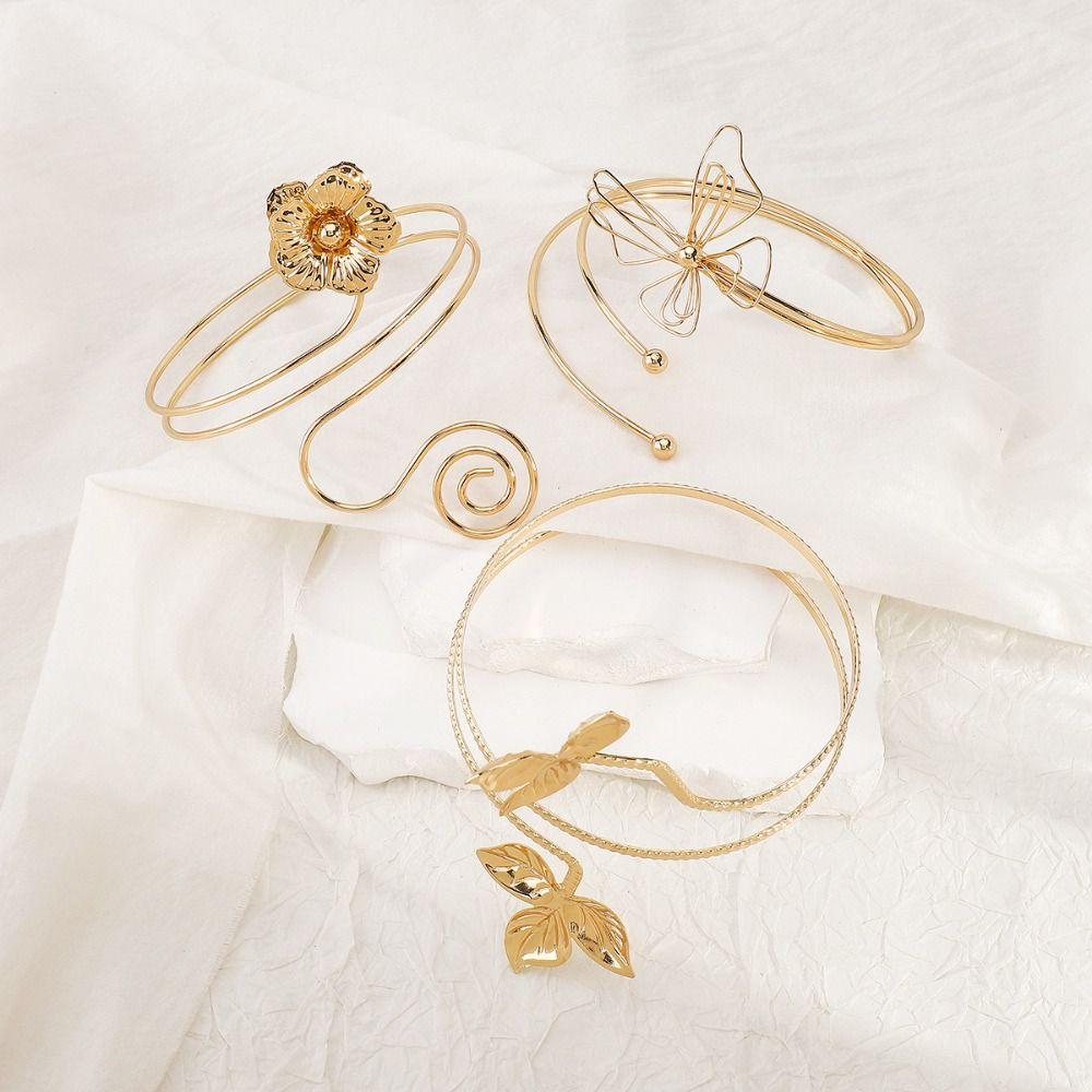 Adjustable Flower Armband Arm Chain Leaf Circle Upper Arm Bracelet Opening Cuff Bracelets  Girls