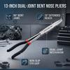 Extra Long Curved Nose Pliers 13 Inch 90 Degree Bent Nose Dual Joint Mechanism Extended Reach Pliers with Serrated Jaw