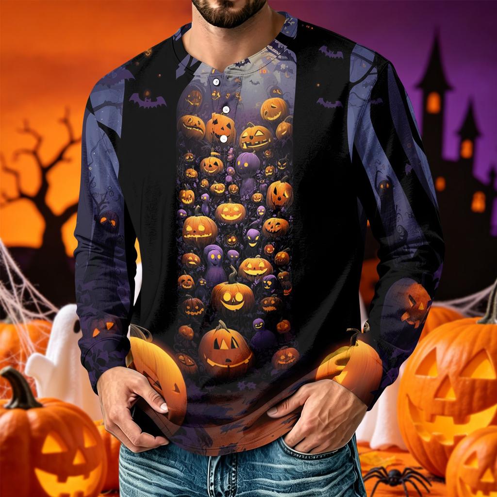 Men's Printed Long Sleeve T-Shirt with Round Neck Casual Top