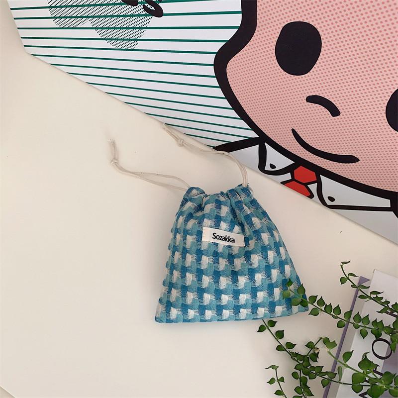 

Canvas Drawstring Storage Bag Grid Style Portable Pouch Lipstick Case Student Travel Organizer Small Cloth Bag StyleA
