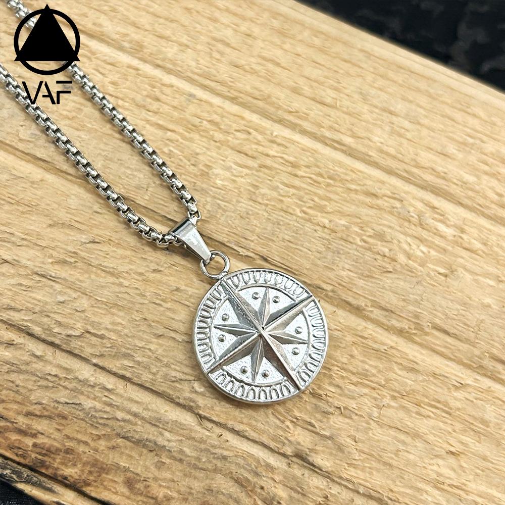 VAF New Design Silver/18K Gold Compass Pendant Necklace Jewelry 316L Stainless Steel Halskette Compass