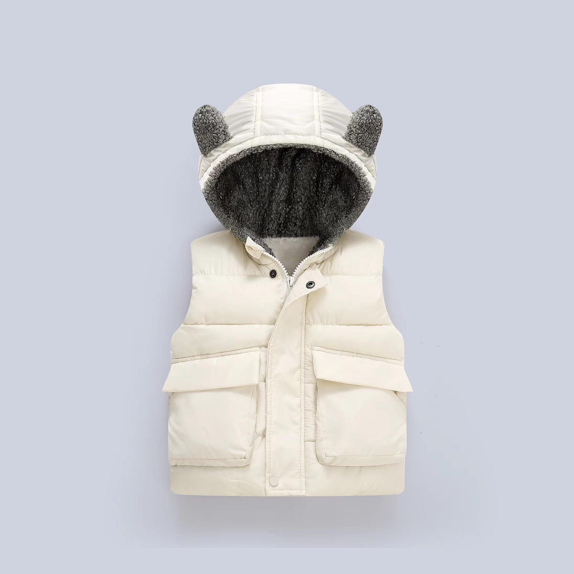 

Children s Fleece-Lined Warm Vest with Cute Hat 90cm