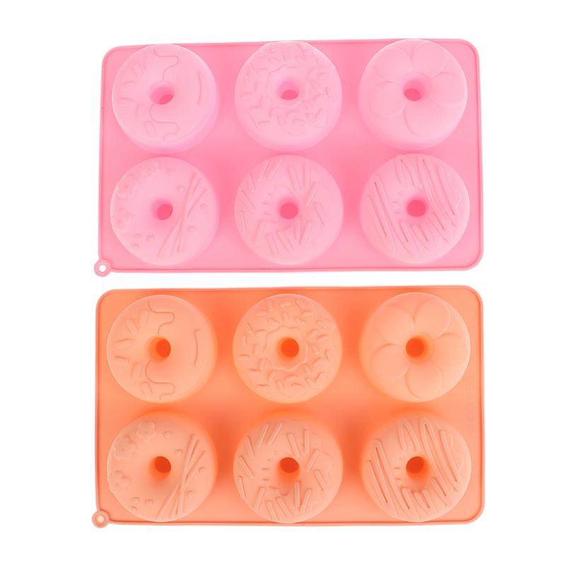 Silicone Donut Mold 6 Cavity Chocolate Mold Pastry Bread Cake Mould Non-Stick Dessert Mold Diy Baking Tray Doughnut Making Tool