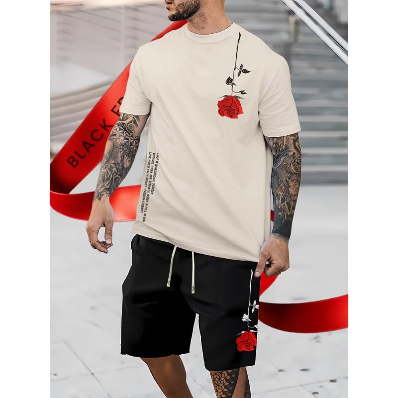 Men s T-shirt + drawstring waist shorts set S