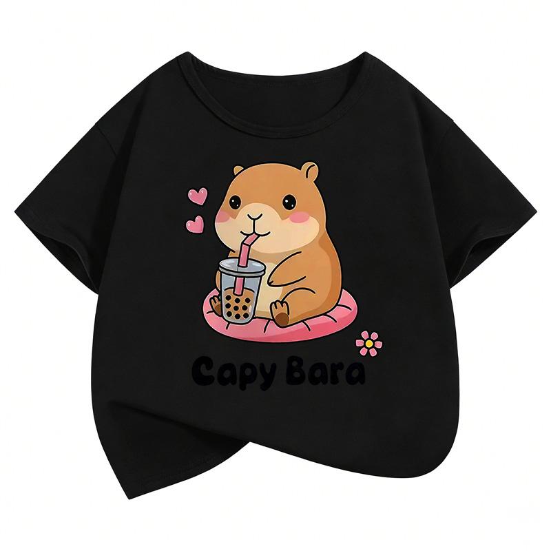 Summer and Spring Short Sleeve Unisex Funny Capybara Animal Design T-Shirt Children's Casual Top