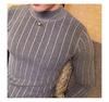 2026 Men's Striped Slim-Fit Knitwear: Autumn/Winter Long-Sleeved Half-High Neck Base Layer