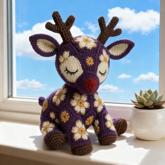 Flower Reindeer Crochet Kit Beginners Crochet Reindeer Doll DIY Kit Crochet Animal Starter Kit