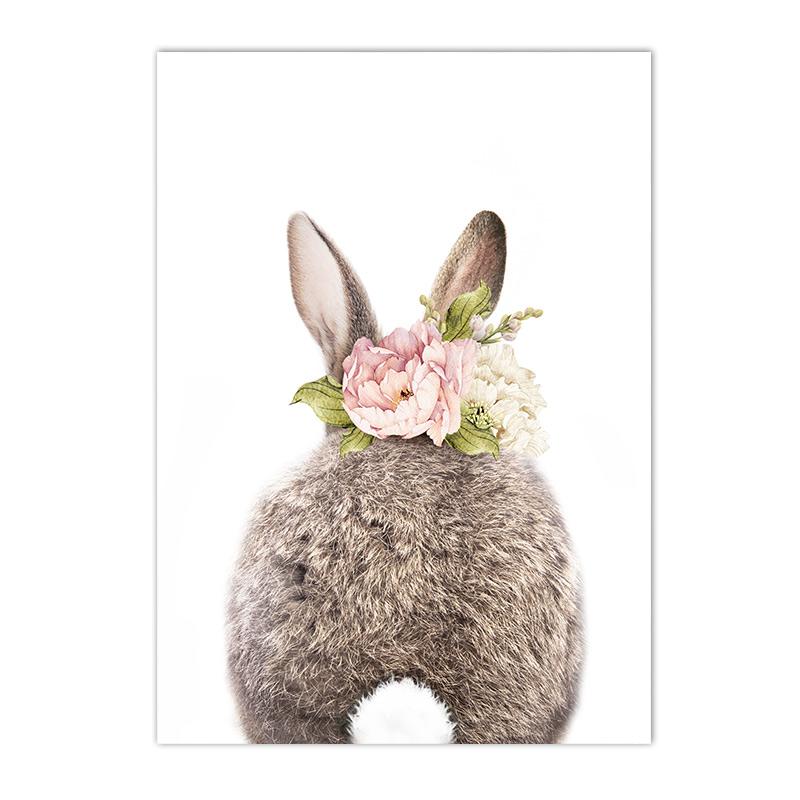 

Pink Flower Canvas Art Print Baby Girls Custom Name Posters Bunny Tail Rabbit Nursery Wall Art Pictures Kids Room DecorPainting 21x30cm No Framed