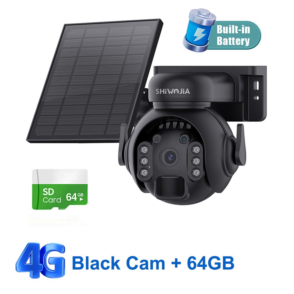 SHIWOJIA 3K 5MP 4G SIM Panel Security PTZ Night Vision PIR Human Detection Surveillance Solar Battery Camera