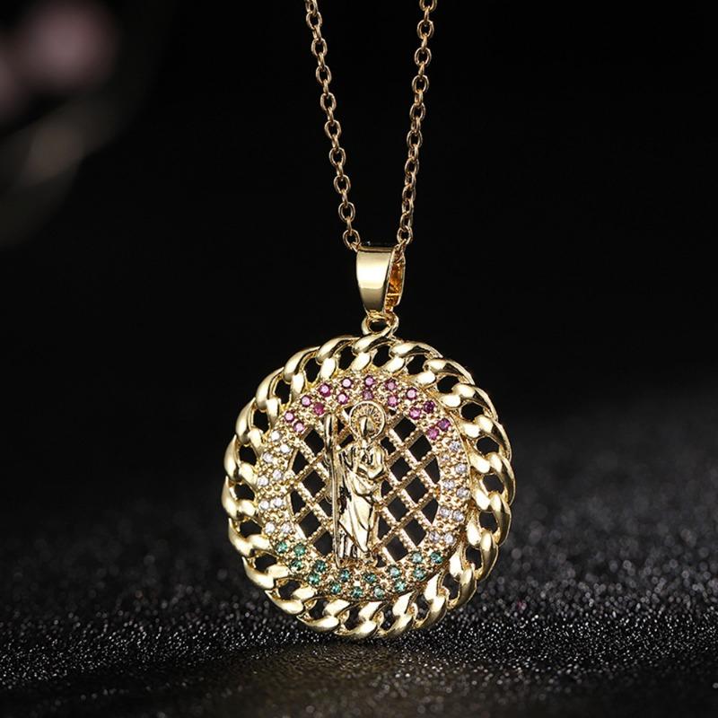 European and American Fashion Micro inlaid Color Zircon Pendant Women's Jewelry Virgin Mary Necklace