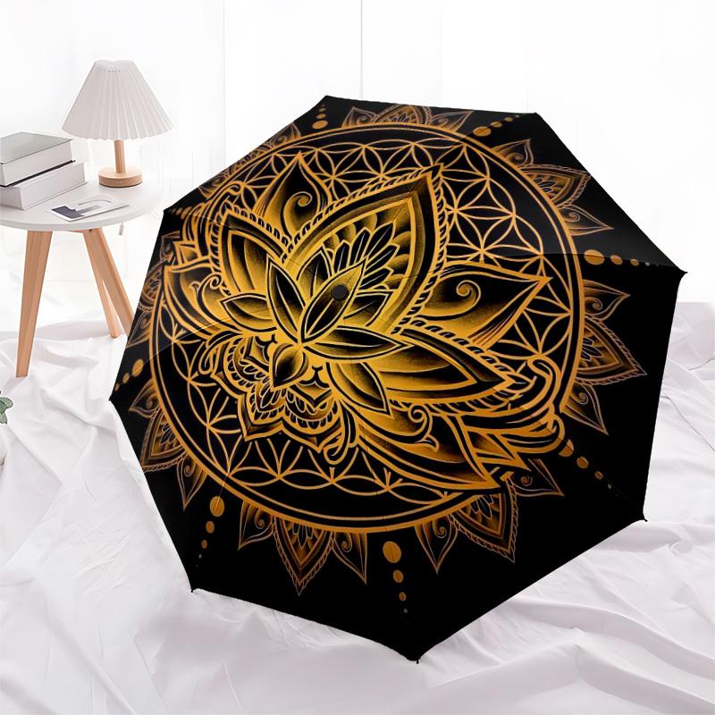 1pc Golden Lotus Mandala Design Umbrella with Plastic Handle,Suitable for All Seasons Home Travel Outdoor UmbrellaDD1626