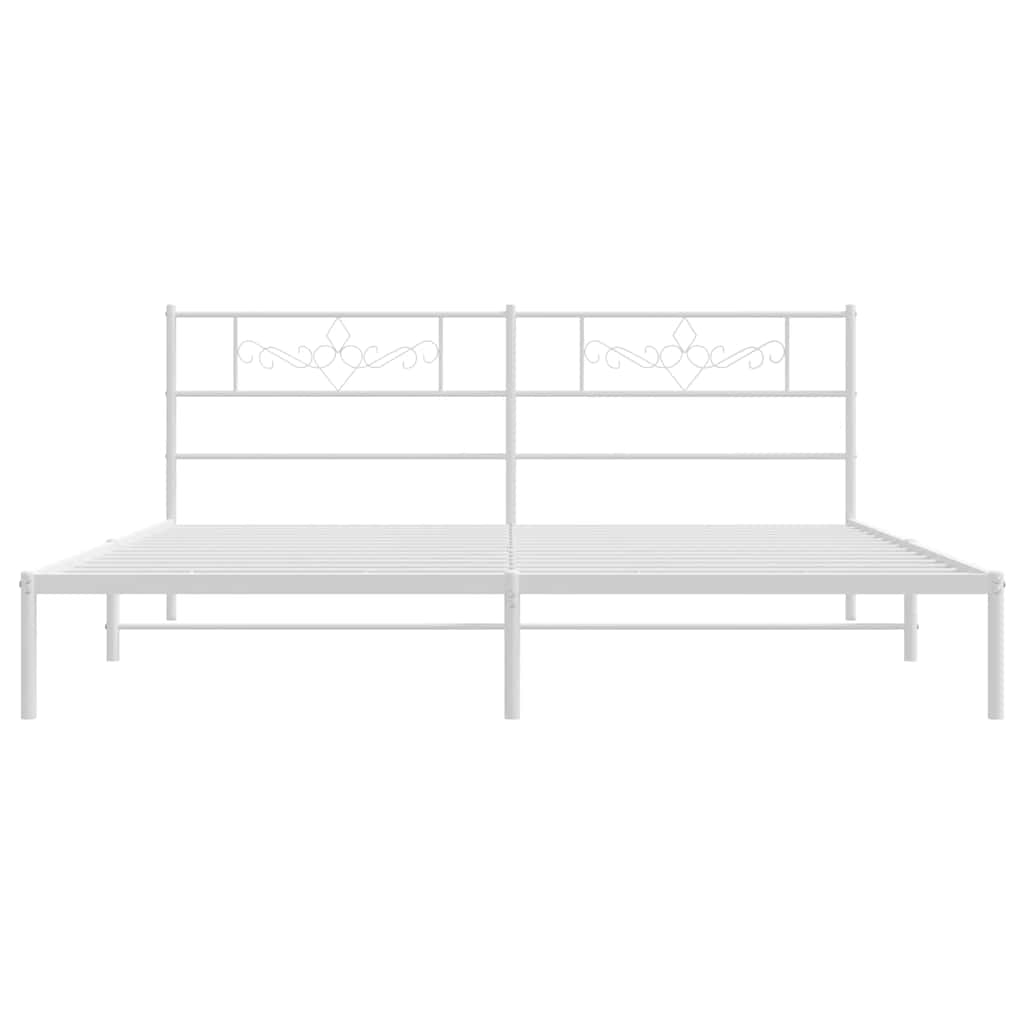 Metal Bed Frame with Headboard White 183 x 213 cm