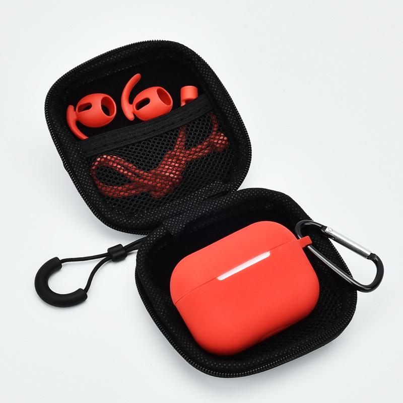 

5Pcs/Set for Apple AirPods Pro Bluetooth-compatible Earphones Silicone Protective Case with Carabiner+Anti-lost Rope+Storage Case/Ear Cap Midnight Blue