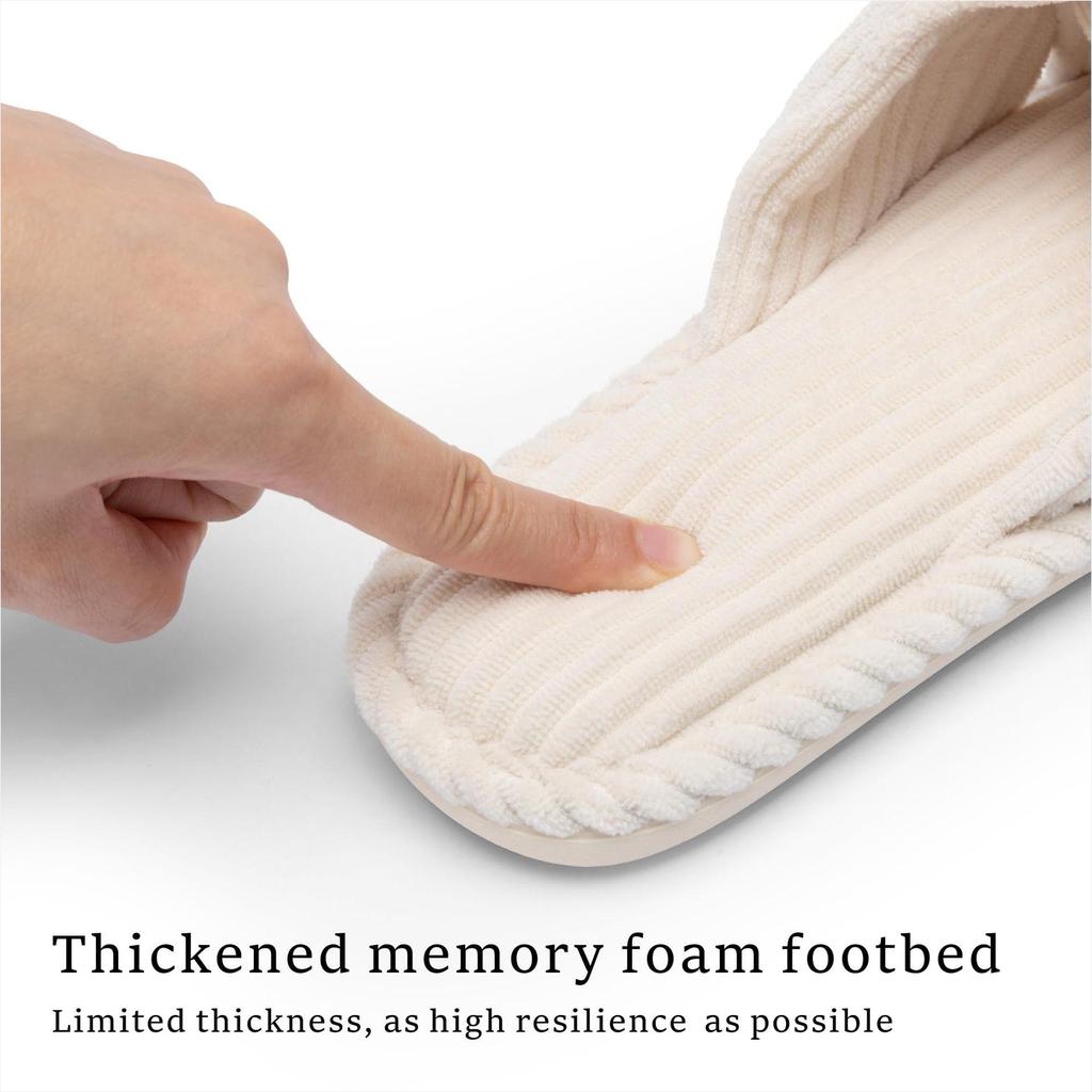 Women's Comfort Open-Toe Memory Foam Slippers - Corduroy, Home & Spa, All-Season