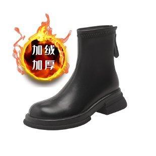 Elastic platform short boots women's new British style Martin boots rear zipper thin brown autumn and winter super fire women's boots