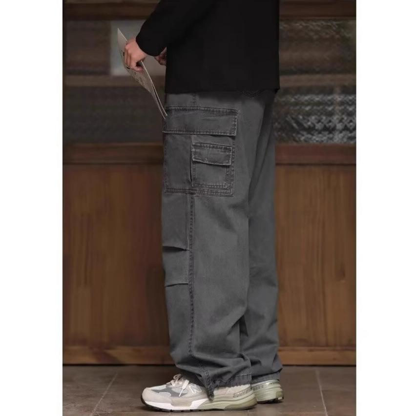 JYL Men's Cargo Jeans  Vintage Army Green Vibe Loose Straight Denim Pants