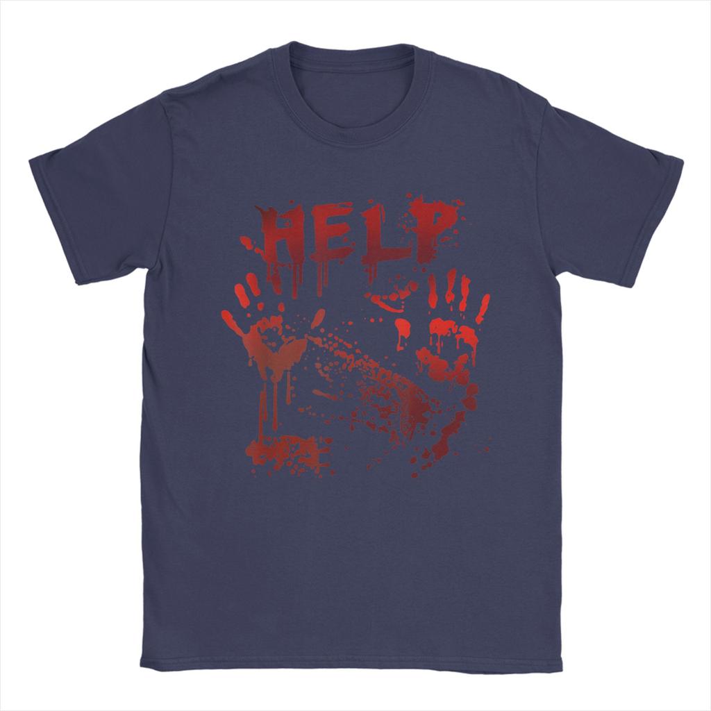 Bloody Hands Help Handprint Halloween T Shirt Men's Cotton Unique T-Shirt Crewneck Horror Tees Short Sleeve merchandise Classic