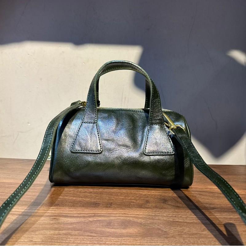 Full Tree Cream Vegetable Tanned Top Layer Cowhide Boston Bag Women's Genuine Leather Retro Handbag Texture Crossbody