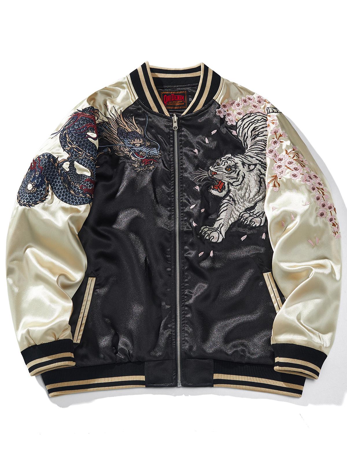 Veste décontractée pour homme Huaxia Junpin Dragon et Tigre Brodés A014 cm kaki