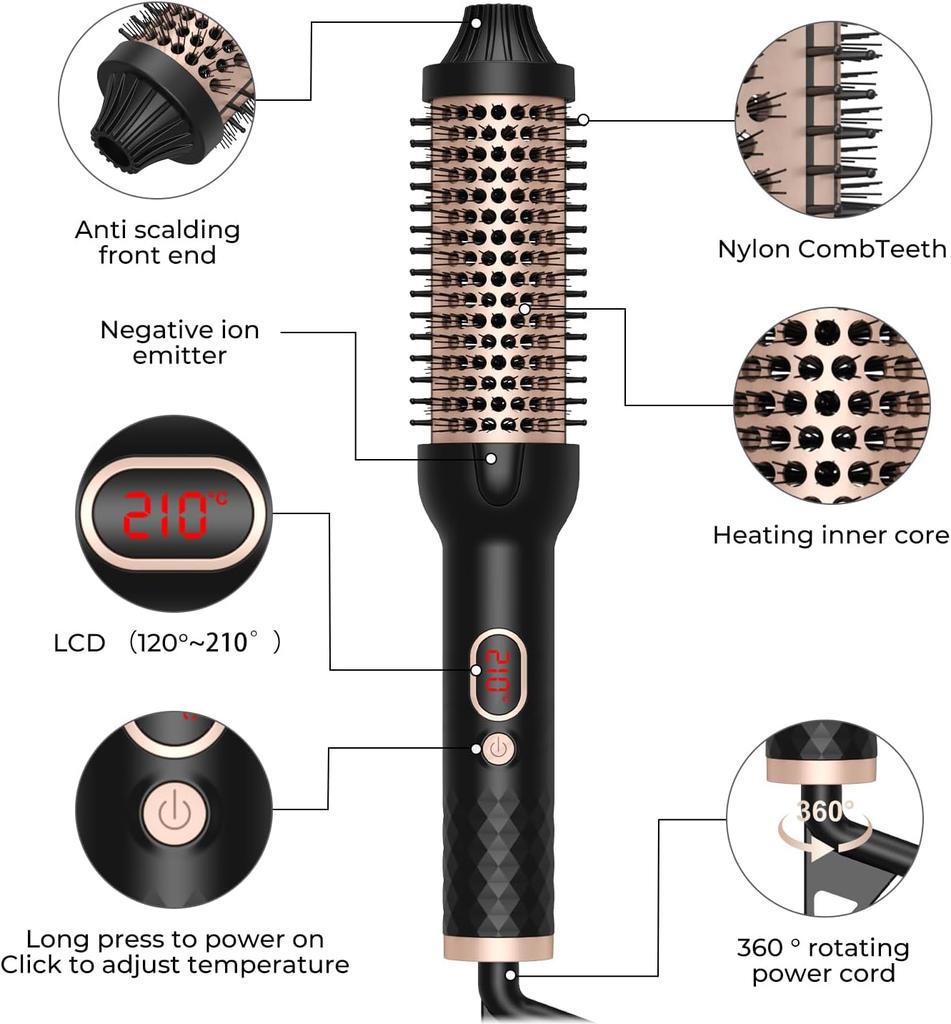 Thermal Curling Iron Round Brush Ceramic Heat Curling Brush with Ceramic Tourmaline Hair Styling Curler Tools 1.69 Inch