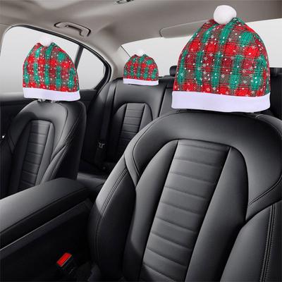 Car Seat Pillowcase Merry Christmas Santa's Hat Automotive Seat Headrest Cover Car Interior Decor Accessories Christmas Gift