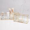 Transparent Glass Makeup Brush Storage Box Gold Cosmetics Container Ring Pencil Lipstick Holder Make Up Brushes Organizer