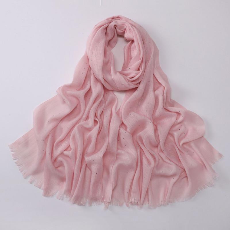 Soft Versatile Solid Bamboo Yarn Scarf With Star Rhinestone For Women
