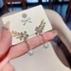 1 Pair Elegant Zircon Tassel Earrings Luxurious Pearl Flower Design Women Fashion Temperament Personal Pendant Jewelry Earrings