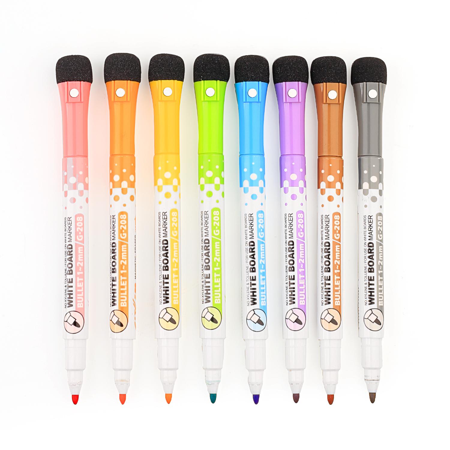 8/12colors Magnetic White Board Pen Marker With Eraser Custom Muti-color Dry Erase Markers Factory Whiteboard Marker 12 Pens/Box