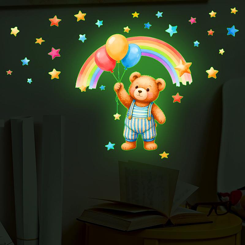 

Glowing Balloon Bear Toilet Stickers Self-Adhesive Removable Wall Windows Decals Home Decor Stickers Car Sticker A