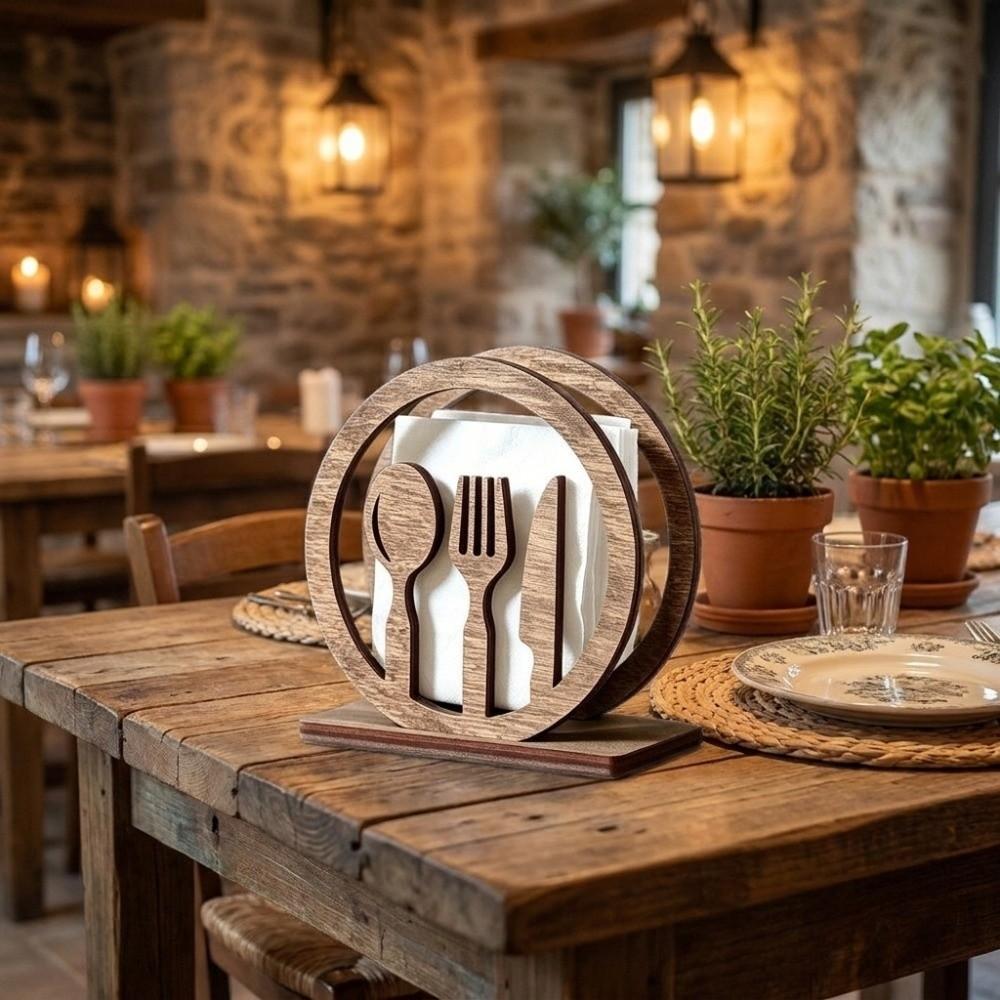 Hollow Out Wooden Napkin Holder Rustic Spork Napkin Stand Tissue Storage Holder Home Restaurant