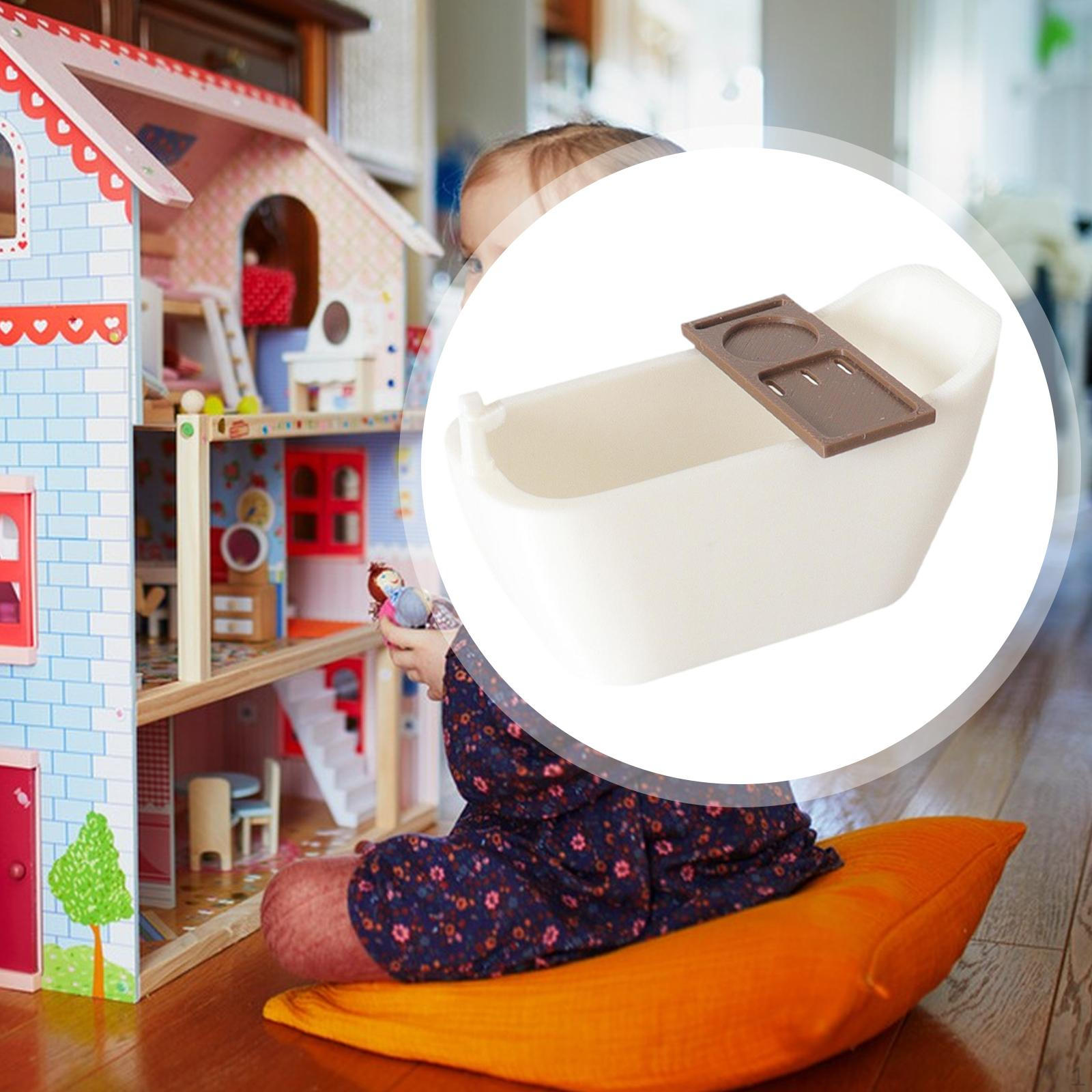 Ванна для кукольного домика с поддоном, Орнамент для имитации жизненной сцены, Миниатюрная ванна, Мини-игрушка для ванны