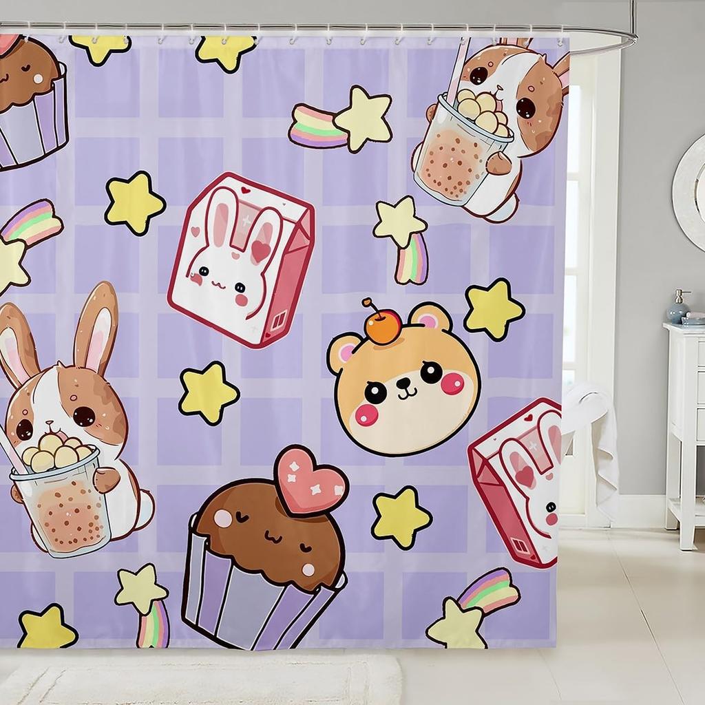 Boys Girls Japanese-Style Shower Curtain Red Cherry Bath Curtain Mount Fuji Bathroom Accessories Teens Bedroom Decor