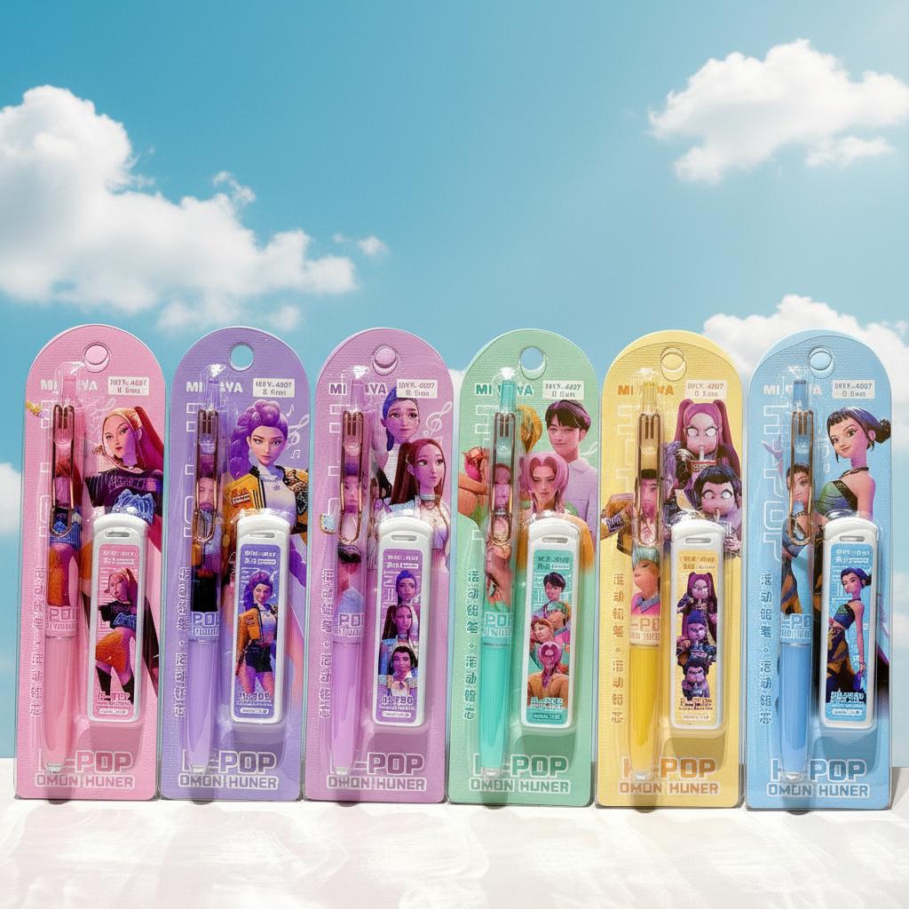 Zufällige 1/2/4 Stück Kpop Demon Hunter Themen Automatikbleistift 0,5 mm Bleistiftgriff Minen Kunstzeichnung Studenten Bürobedarf Kindergeschenk
