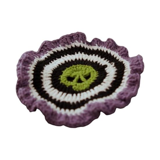 Brainy Skull Coaster Handmade Crochet Skeleton Tabletop Decor Hand Knitted Drink Cup Mat for Home Bar Decor