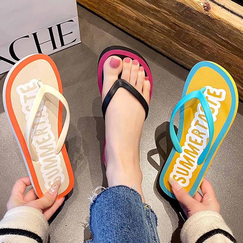 Sandalias de Tanga Casuales Antideslizantes de Color Caramelo para Mujer