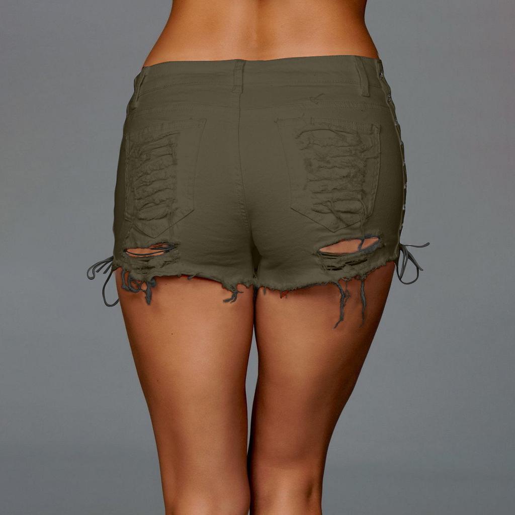 Women's Sexy Hot Pants Ripped Sexy Street Cut Low Top Denim Shorts Side Side Tether Pants Denim Shorts