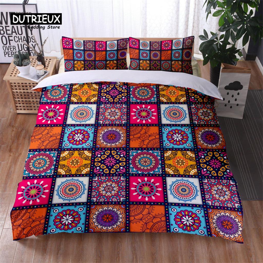 Bohemian Geometric Pattern Bedding Set Dragonfly Chic Mandala Floral Duvet Cover With Pillowcases For Kids Adults Bedroom Decor