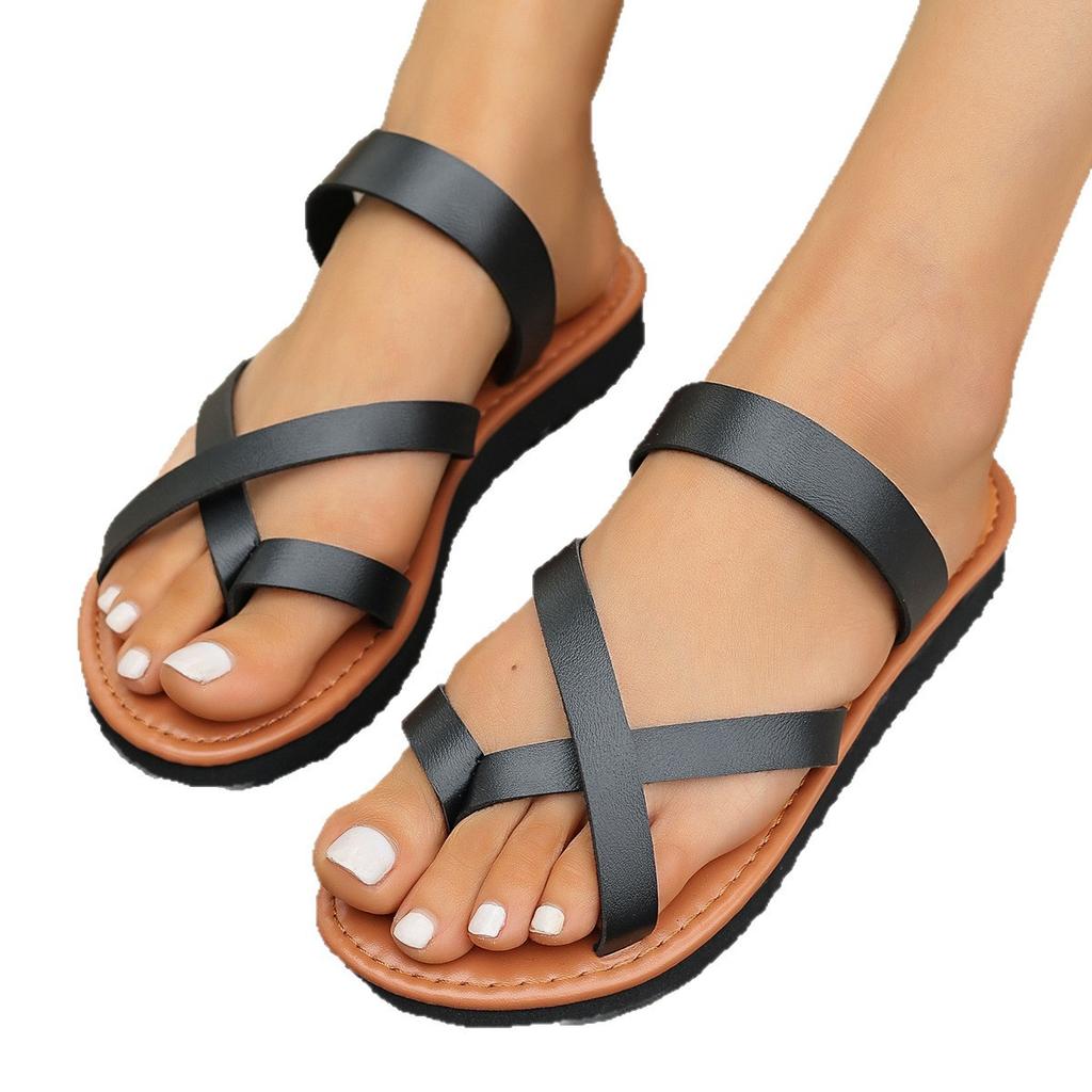 Summer new women's fashion large-size slippers wear flat-bottomed beach cool slippers toe slippers women