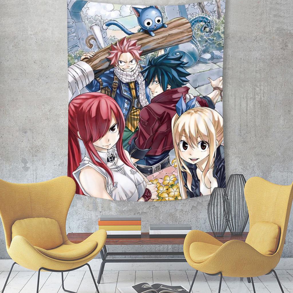 Anime Fairy Tail Printed Tapestry Tarot Cards Hippie Wall Hanging Warm Room Banner Dormitory Bedroom Decoration