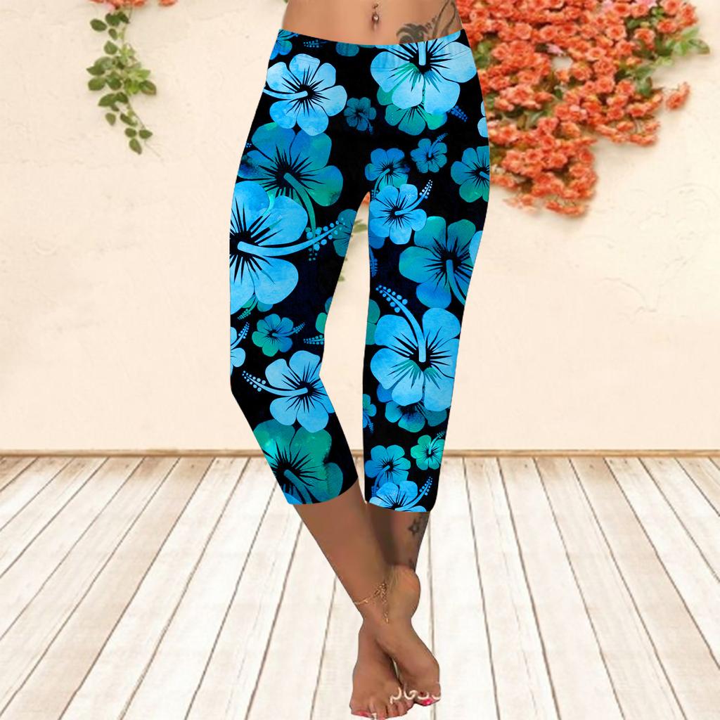Lange Hosen Sommer Kurze Leggings Kurze Enge Hosen Übergröße Leggins Damen Slim Fit 3D Sommer Teich Bedruckte Lange Hosen
