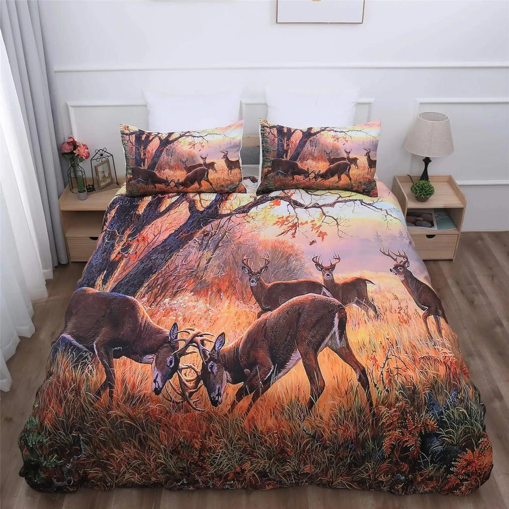 Deer Skull Rose Flowers And Feathers Duvet Cover Set Boho Dreamcatcher Bedding Sets With Floral Skull Head Comforter Cover Set