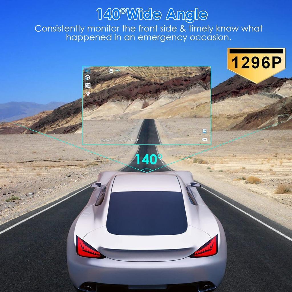 Dash Cam, 4 Inches 1296P 3 Channels Car Dash Camera Front Inside and Rear Camera Car Camera 140°Wide Angle Looping Recording G-SensorHDR Motion