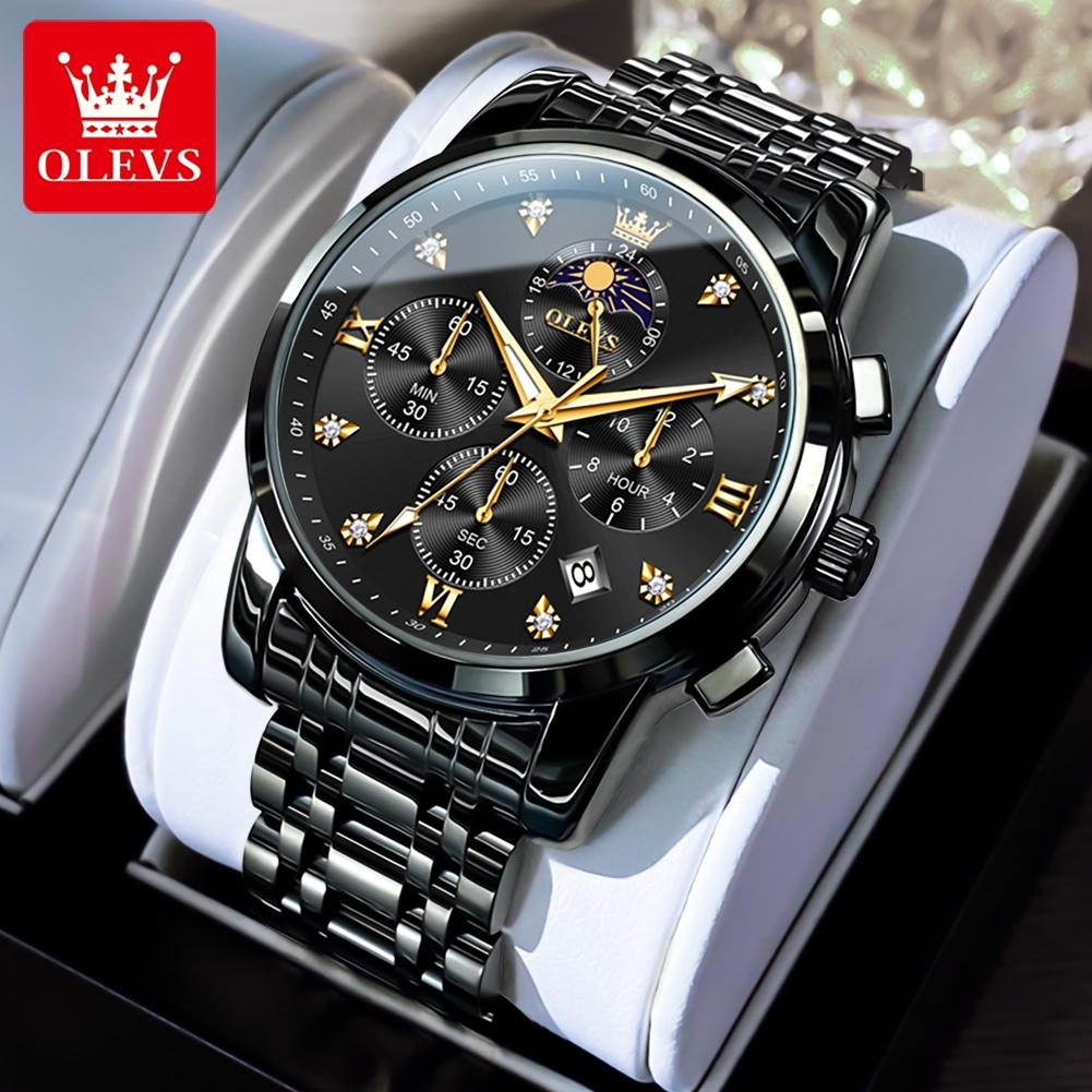 OLEVS Herrenuhr Original Modemarke Quarzuhr Wasserdicht Mondphase Multifunktionale Chronograph Luxus Männer Geschenk Neu