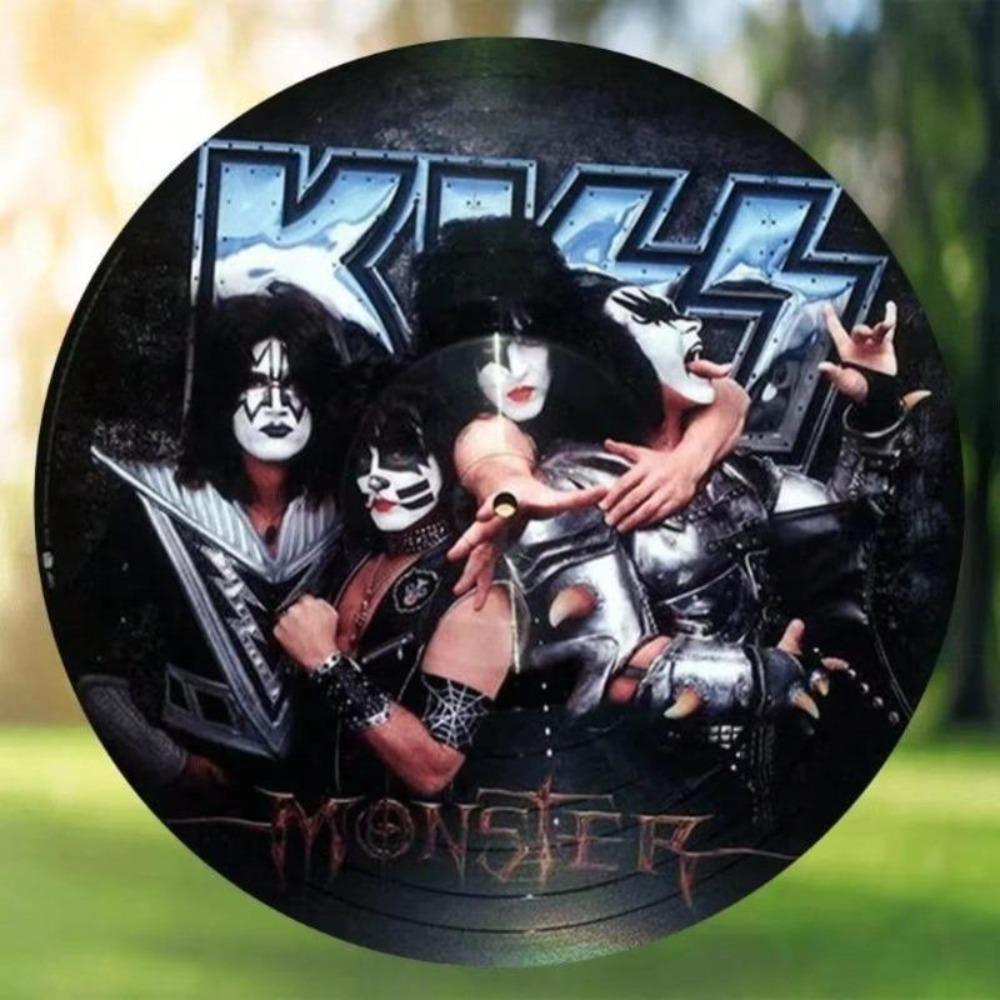 Vintage Metalowy Znak Blaszany Zespołu Kiss 8 Calowy Okrągły Dekor Ścienny do Domu Baru Kawiarni