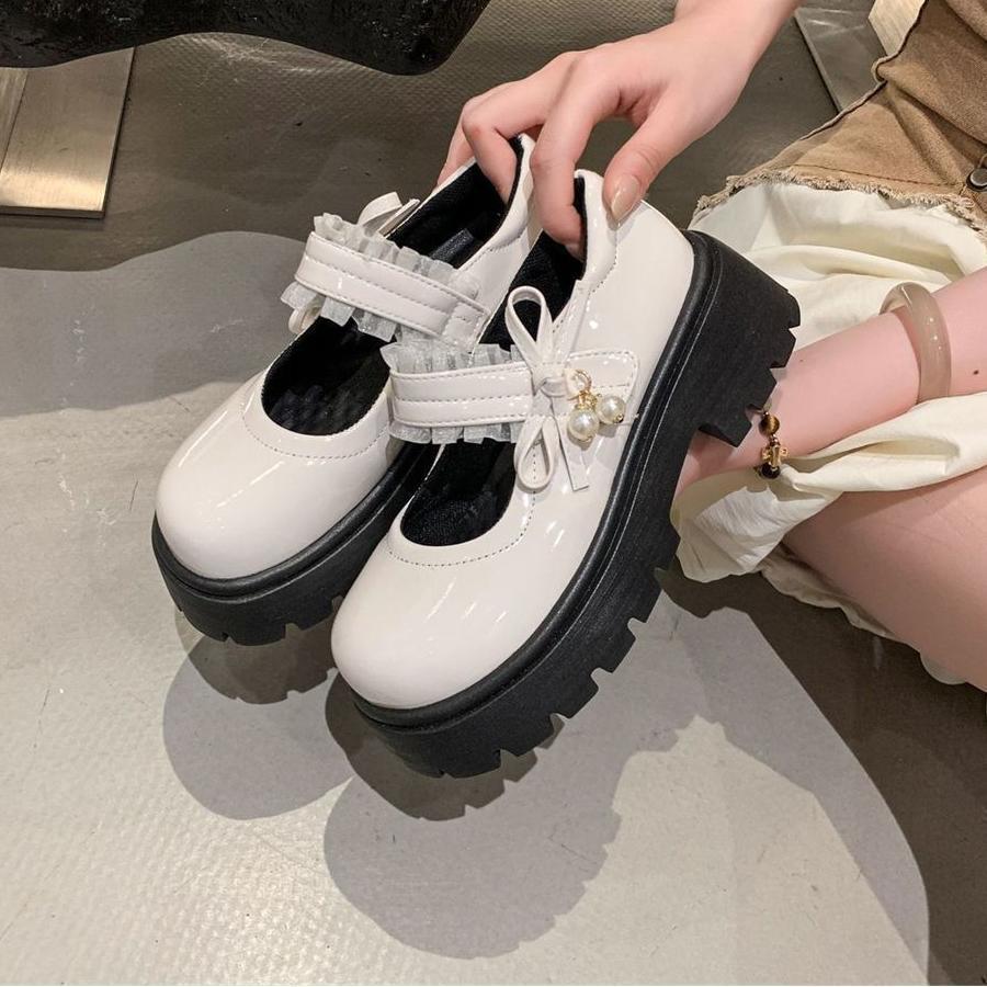 2025 New Heightened Platform Small Leather Shoes Women's French Medium Heel with Skirt Japanese Mary Jane Fashion Single Shoes Women