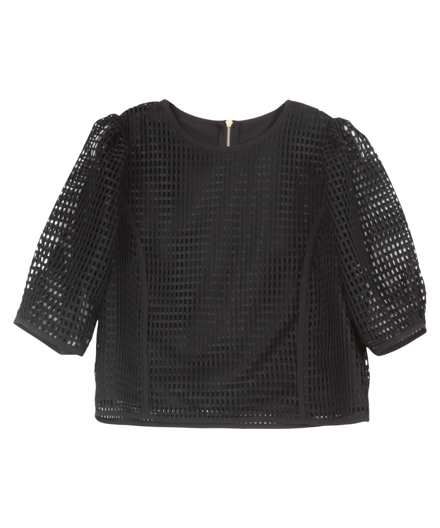 

Kobe Lettuce Sheer Gingham Back Short Size Black Blouse, Check, Zip, Sleeve, Spring/Summer, Workwear, Women s, M, [C7453] чёрный